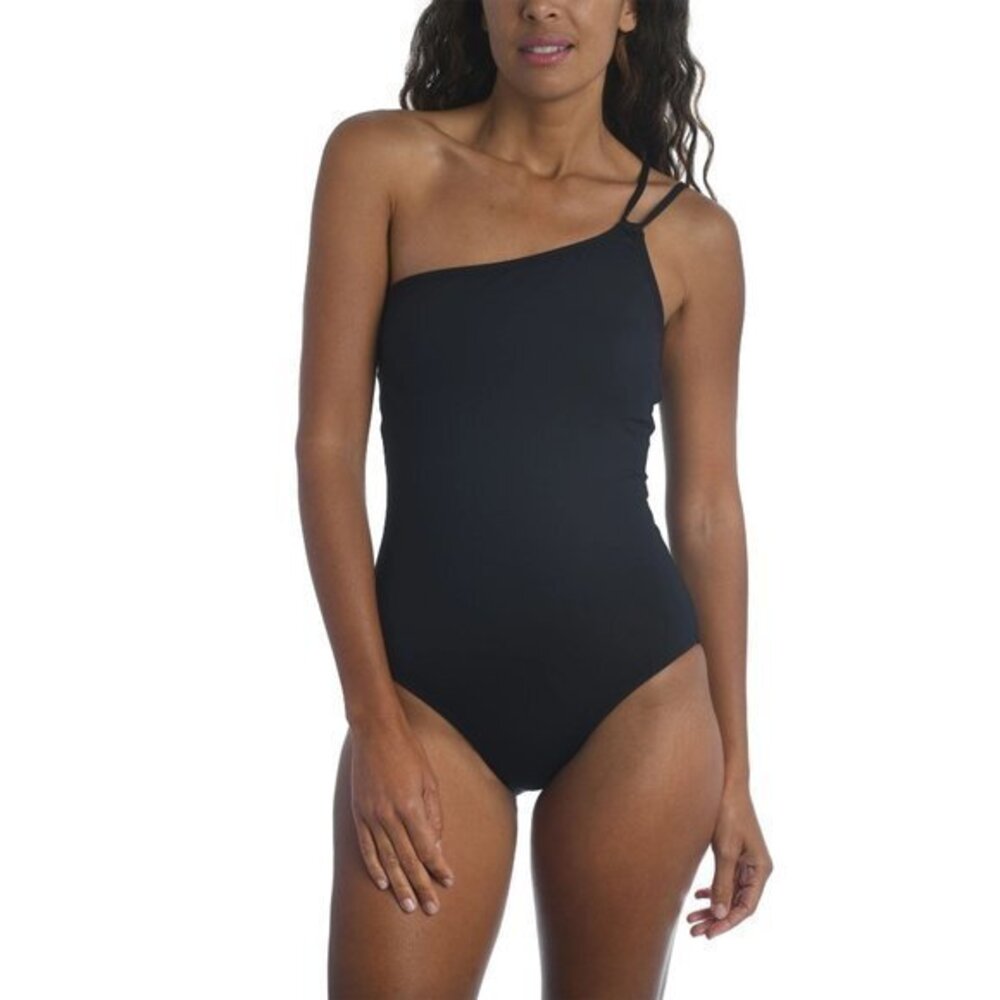 LA BLANCA Island Goddess One shoulder  One Piece black swimsuit size 14